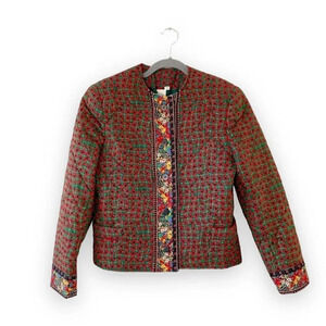 Vera Bradley Indiana Vintage Quilted Coat Green Red Women’s Small Quilt‎ Jacket